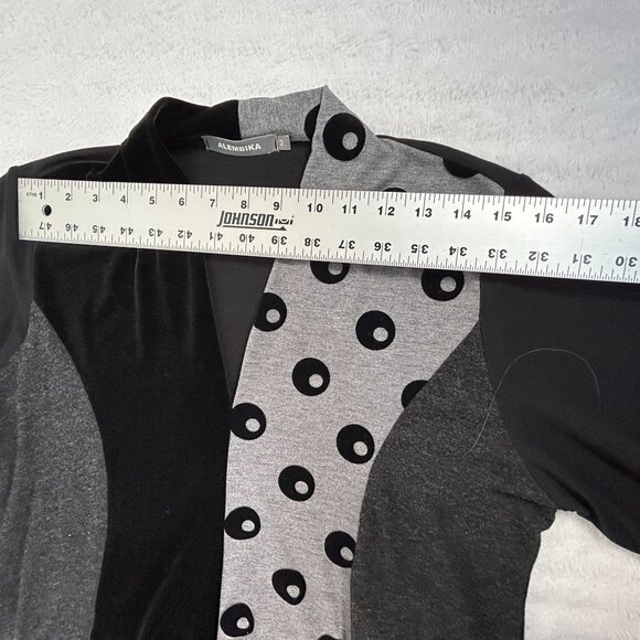 Alembika Womens Long Sleeve V-Neck Patchwork Tunic Top Blouse Size 2 Black Gray - Picture 6 of 8